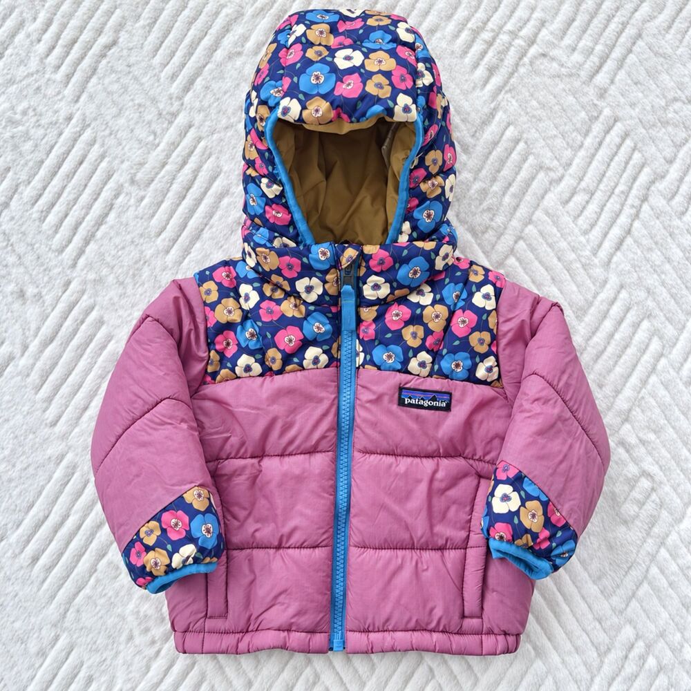 Patagonia Baby 6-12M Astropuff Hoody Pink Floral Puffer Jacket Winter Coat Warm